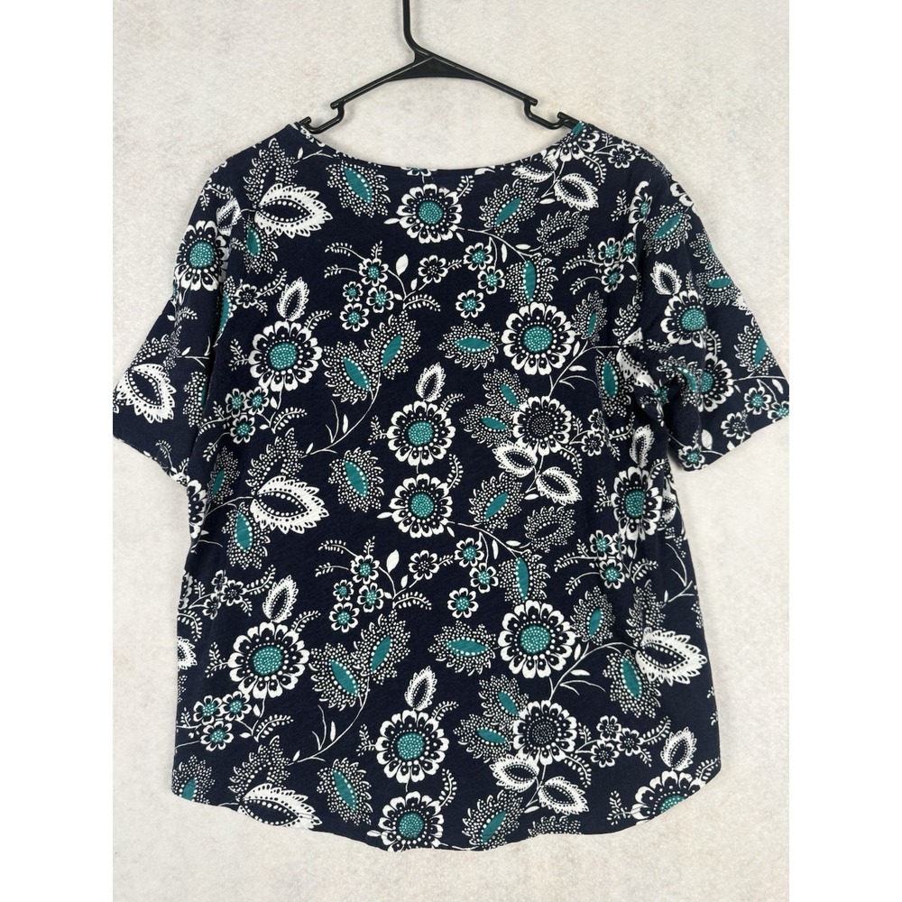 LOFT Vintage Soft Women's Large Floral Top Navy Teal White Short Sleeve